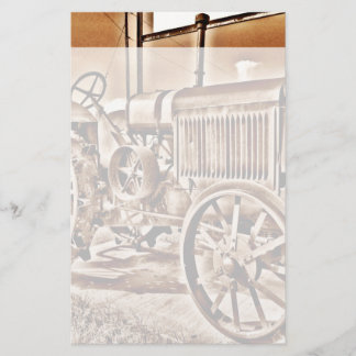 Antique Tractor Farm Equipment Classic Sepia Stationery
