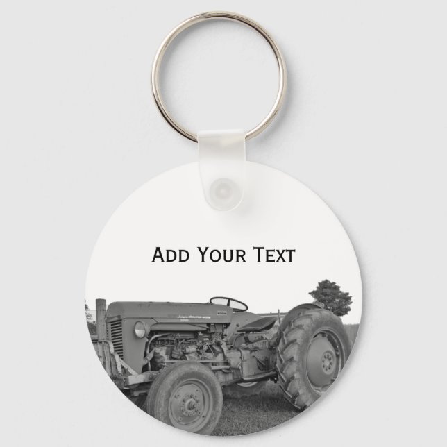 Antique Tractor in Black and White Keychain (Front)