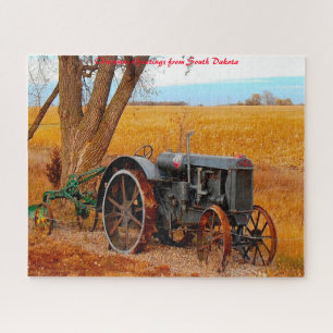 Antique Tractor South Dakota. Christmas Greetings Jigsaw Puzzle