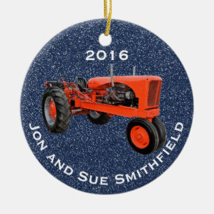 Antique Tractor "(Your Name)" & "20XX" Ceramic Tree Decoration