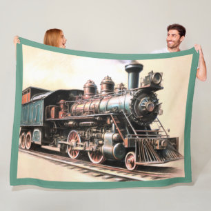 Antique Train Engine Railfan Fleece Blanket