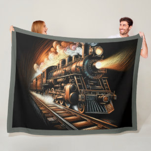 Antique Train Engine Railfan Fleece Blanket