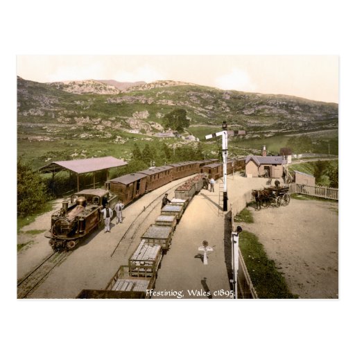 Image of Antique train, Ffestiniog railway station Postcard