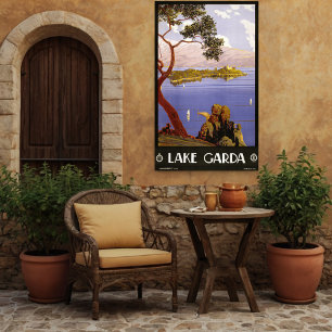 Antique Travel Poster Lake Garda Italy 1920