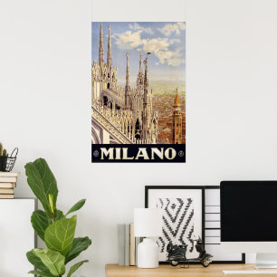 Antique Travel Poster Milan Italy 1920