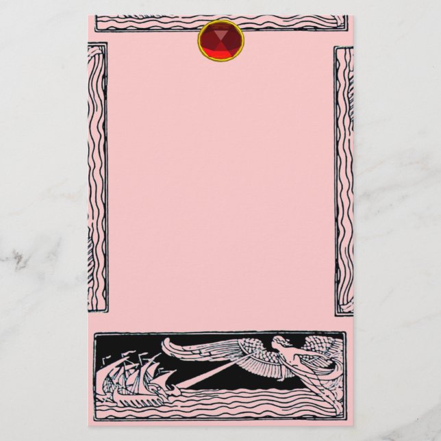 ANTIQUE TRAVEL RUBY , pink Stationery (Front)