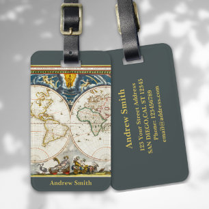 Antique Traveler Map Funny Travel Luggage Tag