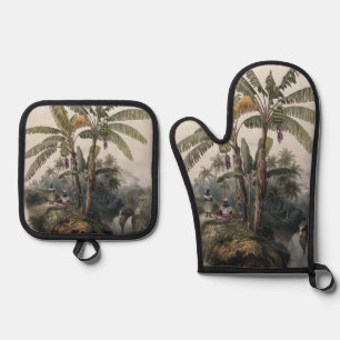 Antique Tropical Banana Tree Forest   Vintage Bota Oven Mitt & Pot Holder Set