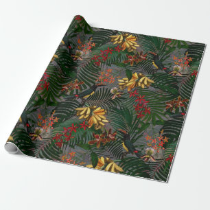 Antique tropical flower and bird jungle pattern wrapping paper