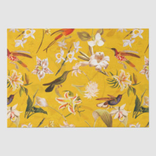 Antique Tropical Hummingbird Jungle Pattern Yellow Tissue Paper