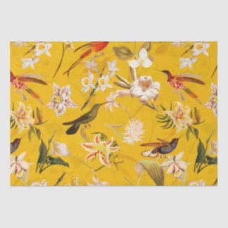 Antique Tropical Hummingbird Jungle Pattern Yellow Tissue Paper