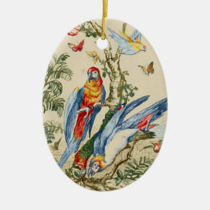 Antique Tropical Parrot and Butterfly Fine Art Ceramic Tree Decoration