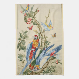 Antique Tropical Parrot and Butterfly Fine Art Tea Towel