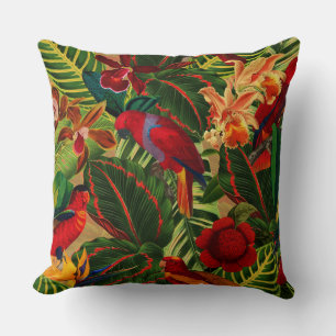 Antique Tropical Parrots Jungle Pattern Cushion