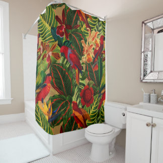 Antique Tropical Parrots Jungle Pattern Shower Curtain