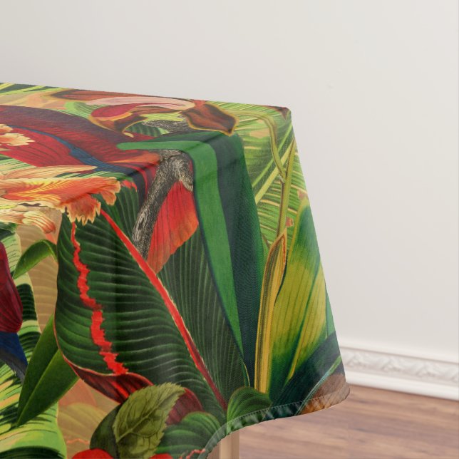 Antique Tropical Parrots Jungle Pattern Tablecloth (In Situ)