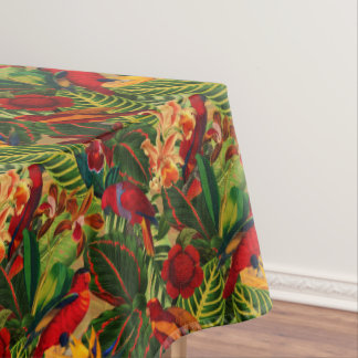 Antique Tropical Parrots Jungle Pattern Tablecloth