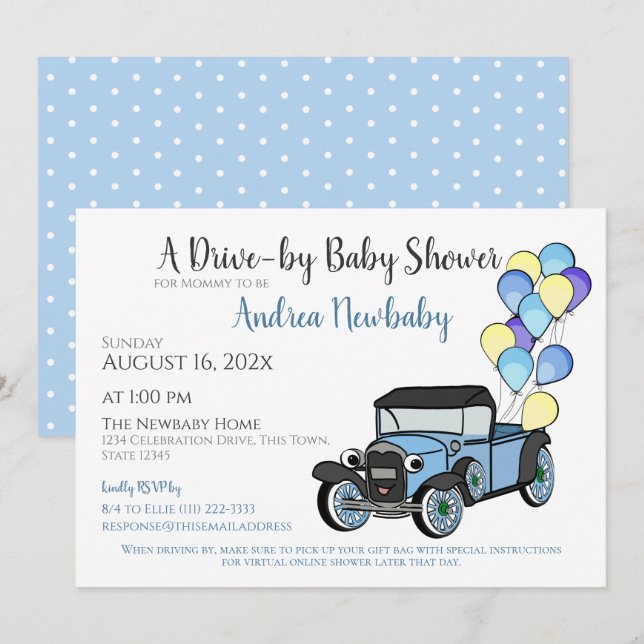 Antique Truck Drive By Baby Shower Invitation (Front/Back)