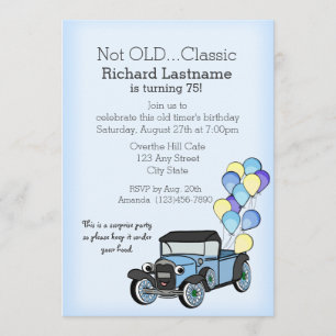 Antique Truck with Balloons Birthday Invitation