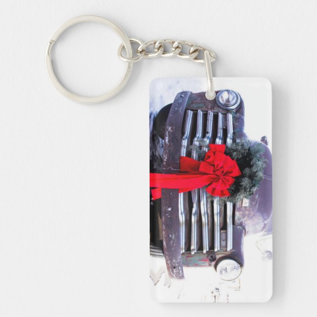 Antique Truck with Festive Christmas Wreath Key Ring (Front)