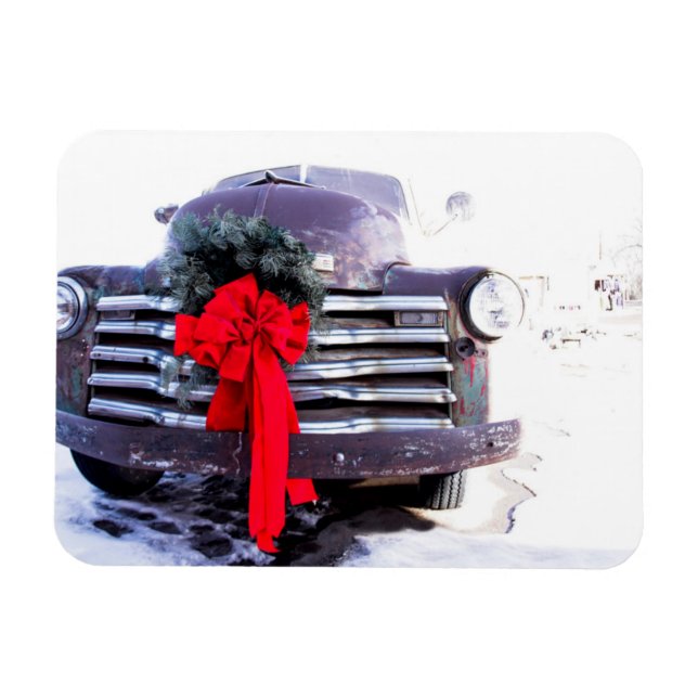Antique Truck with Festive Christmas Wreath Magnet (Horizontal)