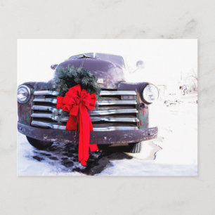 Antique Truck with Festive Christmas Wreath Postcard
