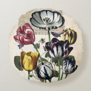 Antique Tulips Round Cushion