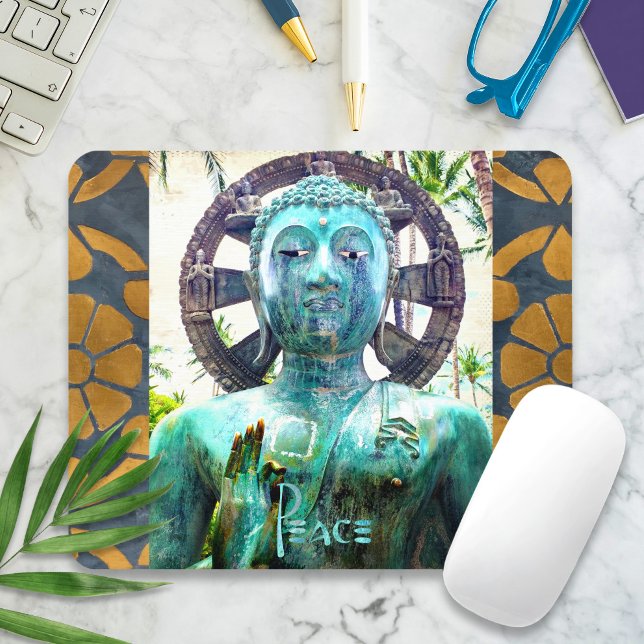 Antique Turquoise Buddha Gold Mosaic Photo Peace Mouse Mat (Creator Uploaded)