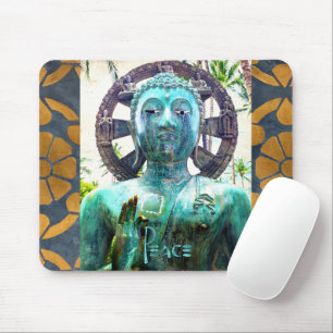Antique Turquoise Buddha Gold Mosaic Photo Peace Mouse Mat