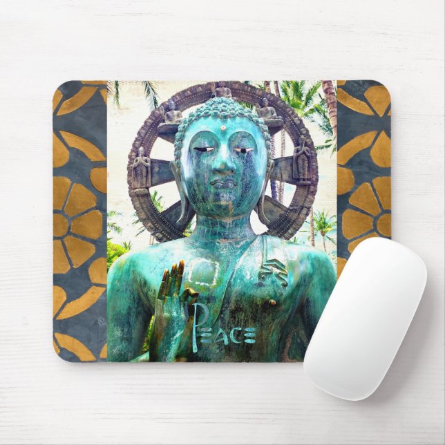 Antique Turquoise Buddha Gold Mosaic Photo Peace Mouse Mat (With Mouse)