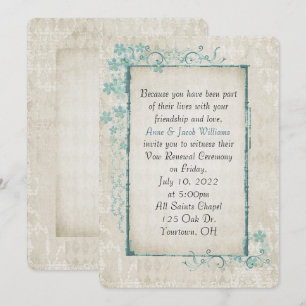 antique turquoise floral frame for Vow Renewal Invitation