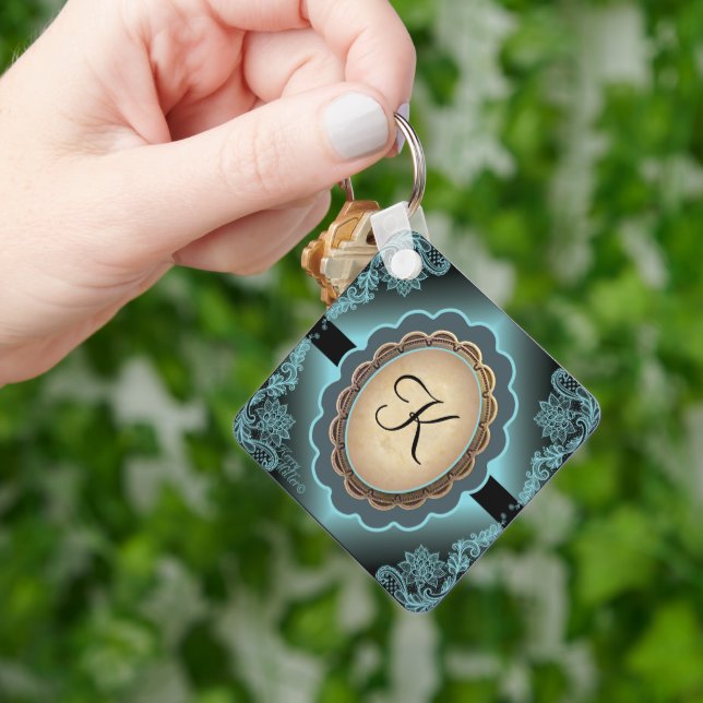 Antique Turquoise Lace Monogram Keychain (Hand)