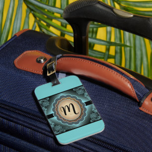 Antique Turquoise Lace Monogram Luggage Tag