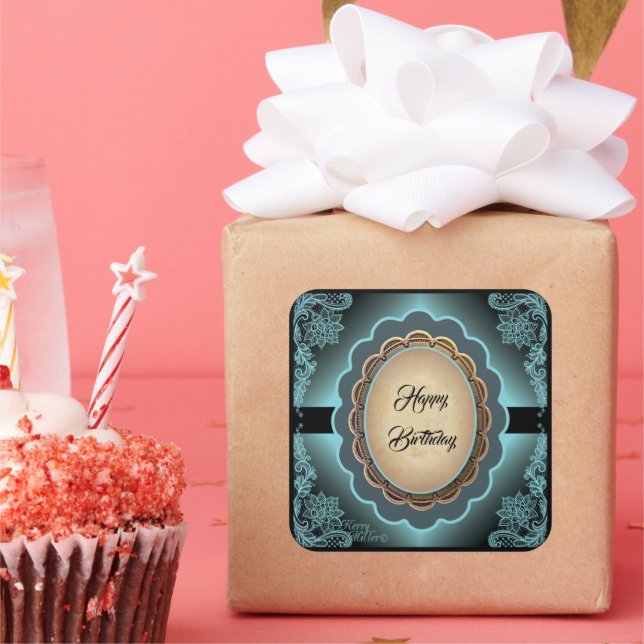 Antique Turquoise Lace Monogram Sticker (Party)