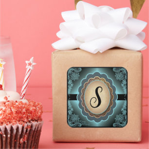 Antique Turquoise Lace Monogram Sticker
