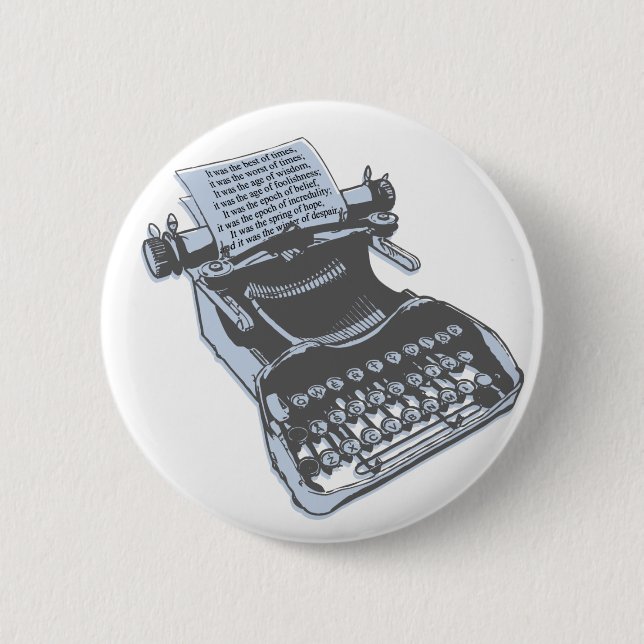 Antique typewriter 6 cm round badge (Front)