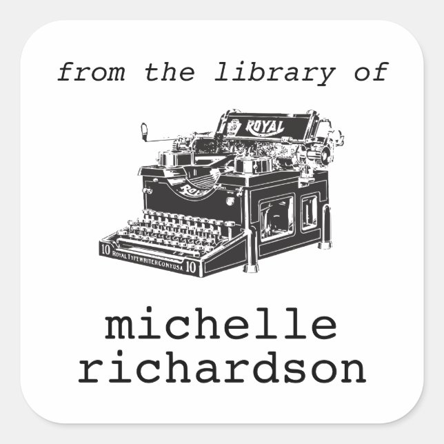 Antique typewriter bookplate square sticker (Front)
