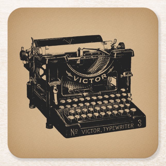 Antique Typewriter Old Fashioned Typewriter Square Paper Coaster (Front)
