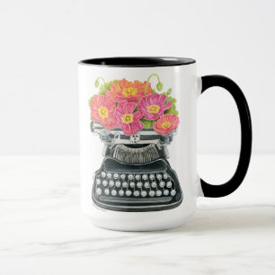 Antique typewriter with happy & colorful poppies!  mug