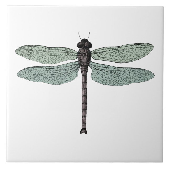 antique typographic vintage dragonfly tile (Front)