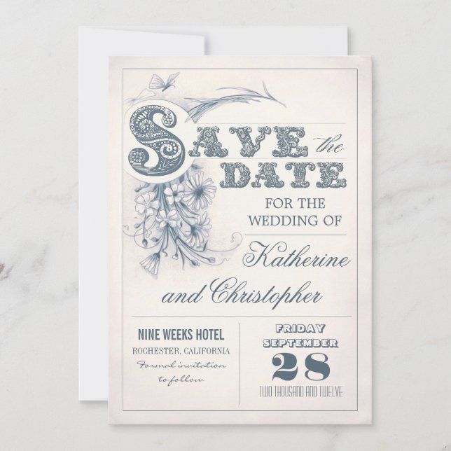 antique typography save the date design (Front)