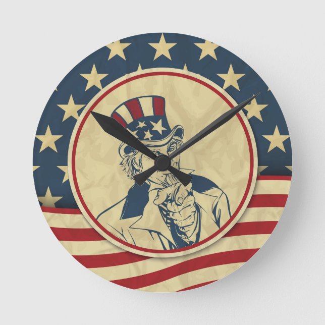 antique uncle sam round clock (Front)
