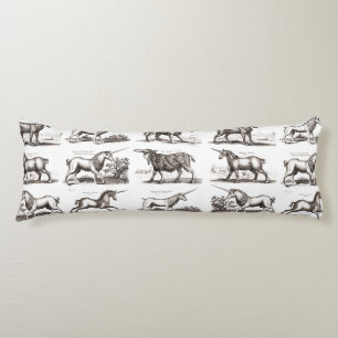 Antique Unicorn Engraving Vintage Zoology Specimen Body Cushion