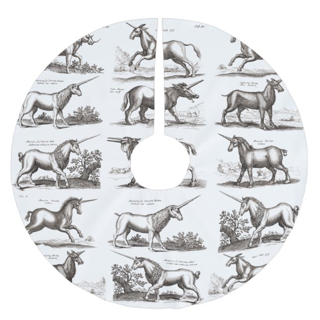 Antique Unicorn Engraving Vintage Zoology Specimen Brushed Polyester Tree Skirt (Front)