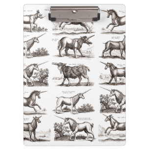 Antique Unicorn Engraving Vintage Zoology Specimen Clipboard