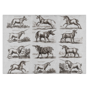 Antique Unicorn Engraving Vintage Zoology Specimen Cutting Board