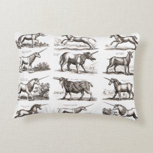 Antique Unicorn Engraving Vintage Zoology Specimen Decorative Cushion