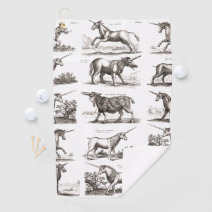 Antique Unicorn Engraving Vintage Zoology Specimen Golf Towel