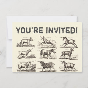 Antique Unicorn Engraving Vintage Zoology Specimen Invitation