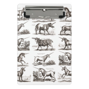 Antique Unicorn Engraving Vintage Zoology Specimen Mini Clipboard